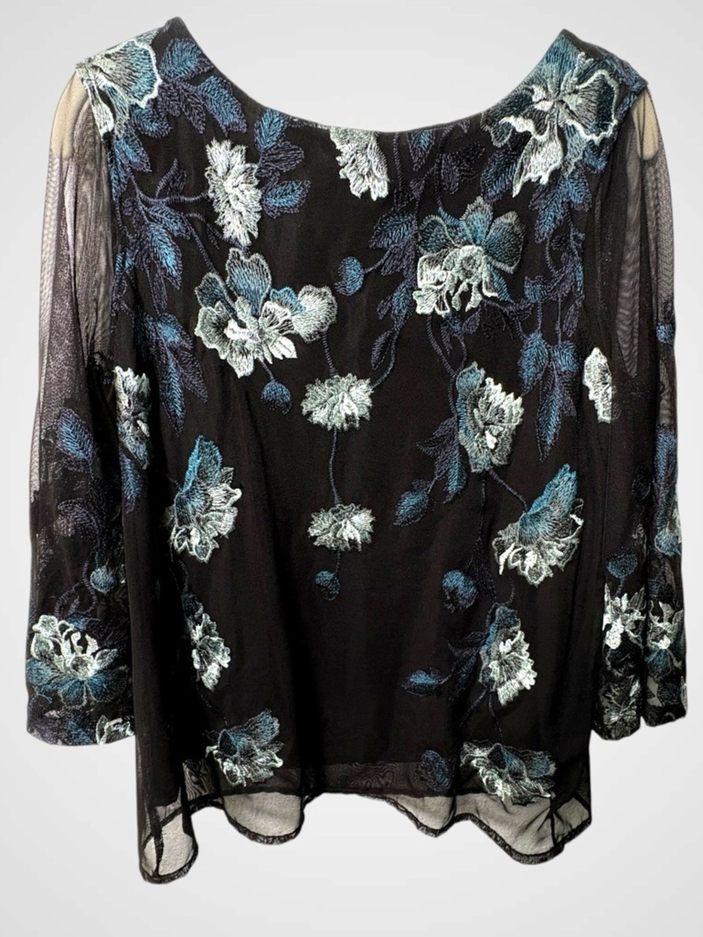 Charter Club Black Metallic Embroidered Top S Sheer Sleeve Y2K Whimsigoth Witchy - Picture 2 of 12